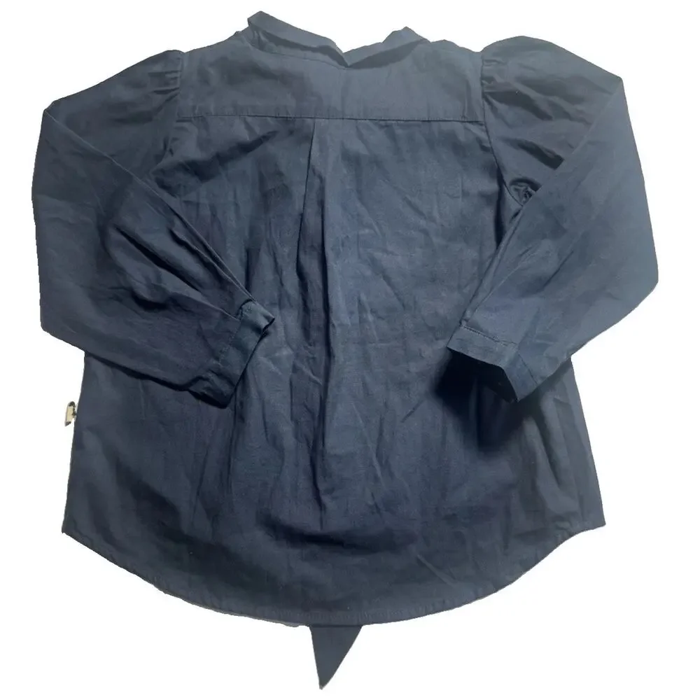 Lacey Lane Girls 4 Navy Cotton Button Front Tie Blouse